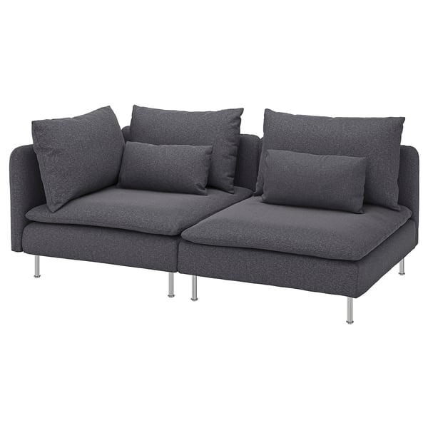 Dark grey SÖDERHAMN corner sofa, sleek design with angled legs, plush cushions.