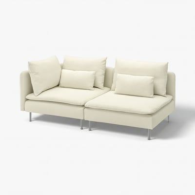 A modern, cream-colored SÖDERHAMN sectional sofa with plush cushions and metallic legs.