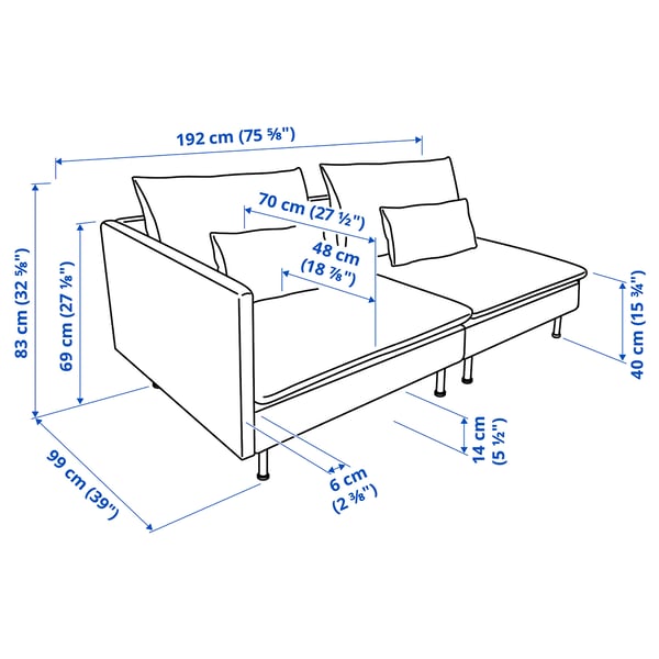Illustration with measurements for the product: SÖDERHAMN.