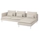 Modern light beige l-shaped sectional sofa with chrome legs, soft cushions, and minimalist design.