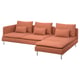 SÖDERHAMN sectional sofa, orange, soft fabric, corner shape with cushions.
