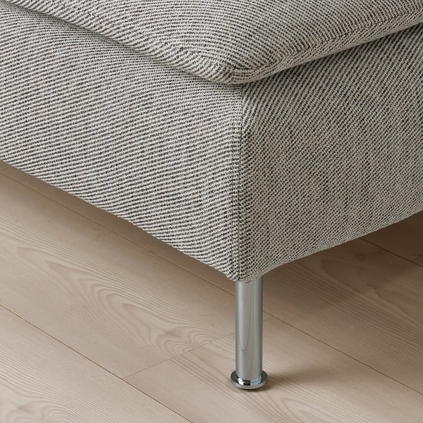 Modern sofa with sleek metal legs, deep cushions, and stylish, light fabric.