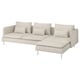 SÖDERHAMN: modern, beige, l-shaped sectional sofa with metal legs. Soft, low profile design with removable cushions.