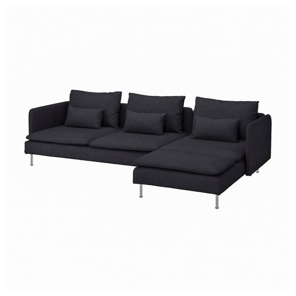 Dark grey SÖDERHAMN sectional couch with low profile, deep seats, and metal legs.