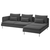SÖDERHAMN: dark grey, l-shaped sectional sofa with deep seats, metal legs, soft cushions.