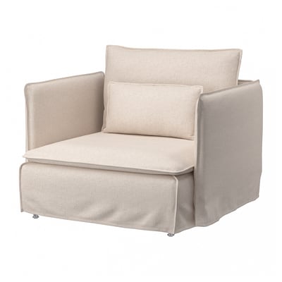 SÖDERHAMN chair, beige, fabric-covered, deep seat, slim lines, high legs, inviting look.