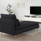 Modern living room with dark grey SÖDERHAMN chaise longue, flat-screen tv, and plant.