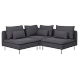 SÖDERHAMN dark grey corner sofa; modern, sleek design; steel legs; cushioned seats & backs.