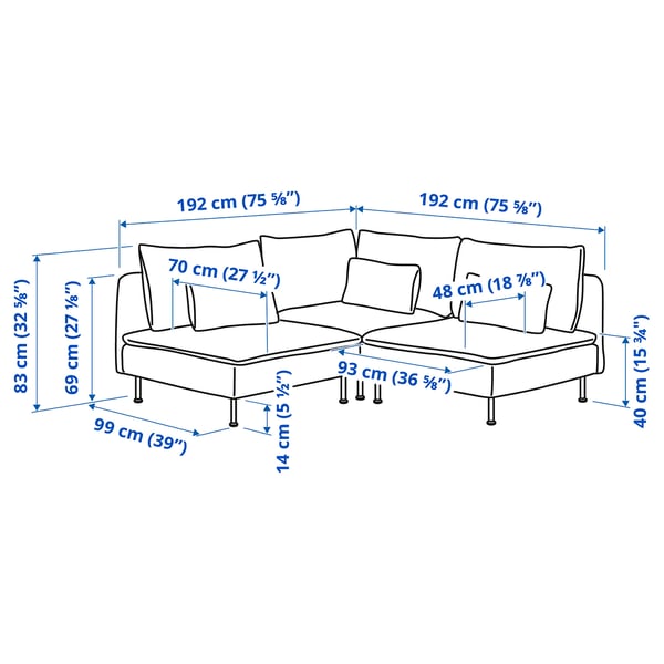 Illustration with measurements for the product: SÖDERHAMN.