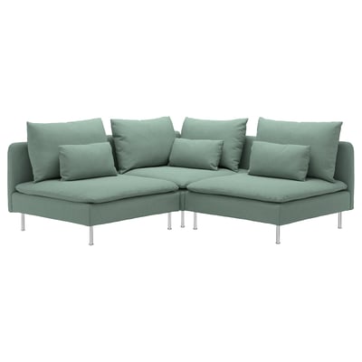 Green SÖDERHAMN sectional sofa with deep seats, angular design, and metallic legs.