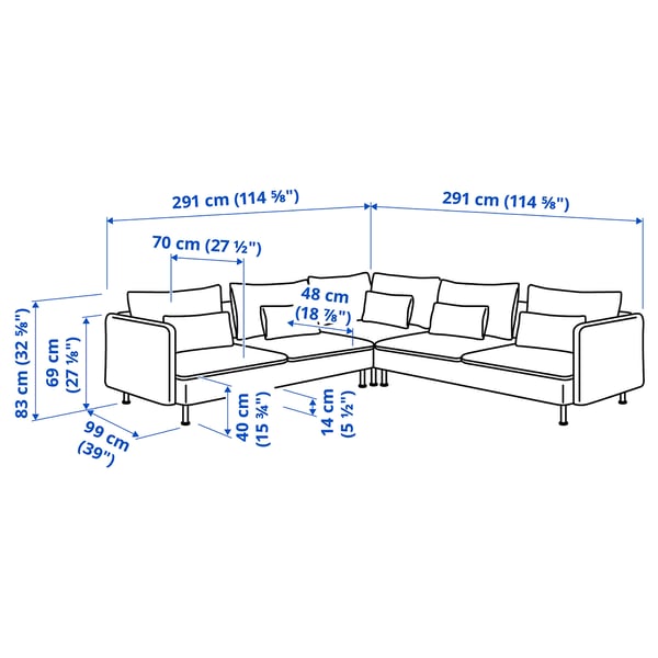 Illustration with measurements for the product: SÖDERHAMN.