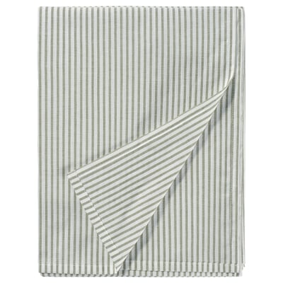 Green-white striped SOLFIBBLA bedfold; soft, recycled cotton.