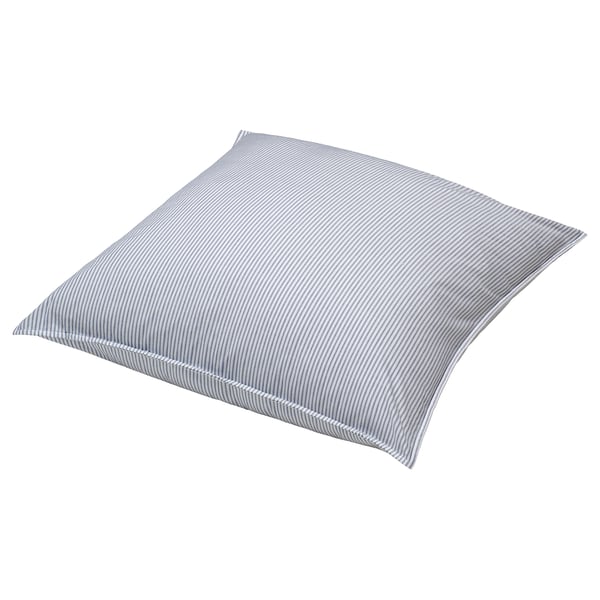 Square throw pillow, gray stripes, cotton, minimalist design.