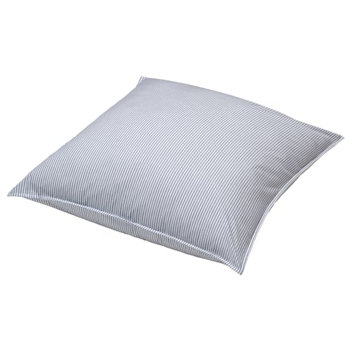 Square throw pillow, grey stripes, cotton, minimalist design.