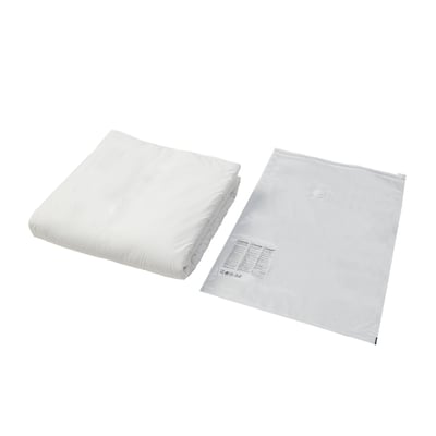 White SPANTAD vacuum bags, flat and sealed, ready for storage.