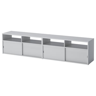 A white SPIKSMED storage unit with open and closed sections, sliding doors, and a modern design.