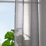 STENFRÖ Sheer curtains, 1 pair, grey/with heading tape, 145x300 cm