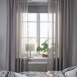 STENFRÖ Sheer curtains, 1 pair, grey/with heading tape, 145x300 cm