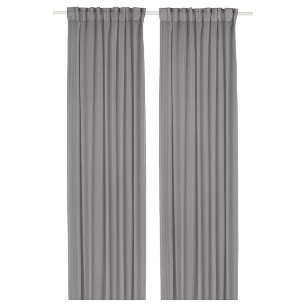 Pair of STENFRÖ grey sheer curtains with heading tape, made from recycled polyester, hang straight for a modern look.