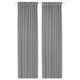 Pair of STENFRÖ grey sheer curtains with heading tape, made from recycled polyester, hang straight for a modern look.