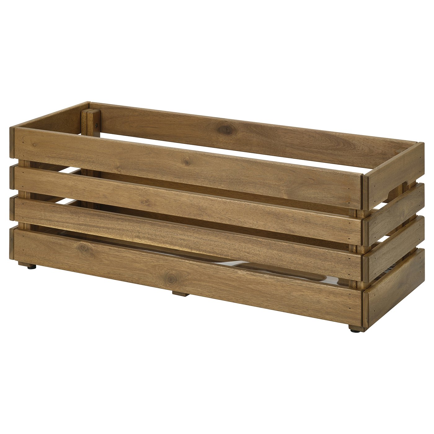 Brown wooden STJÄRNANIS plant box, rectangular shape, sturdy acacia design.