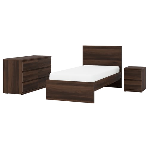 STORKLINTA Bedroom furniture, set of 3, dark brown oak effect, 90x200 cm