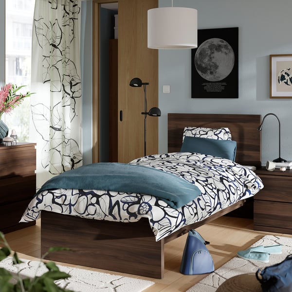 STORKLINTA Bedroom furniture, set of 3, dark brown oak effect, 90x200 cm