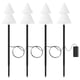 Four vertical outdoor lights shaped like white trees with black stems, connected by wires to a central power source, designed for garden decoration.