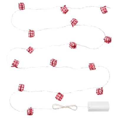 STRÅLA led light chain, red grid gifts, battery-operated, perfect for decorating trees or walls.