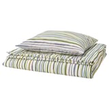 SUMPGRÖE duvet set, multicolored stripes, polyester/viscose blend, rectangular, wrinkle-free.