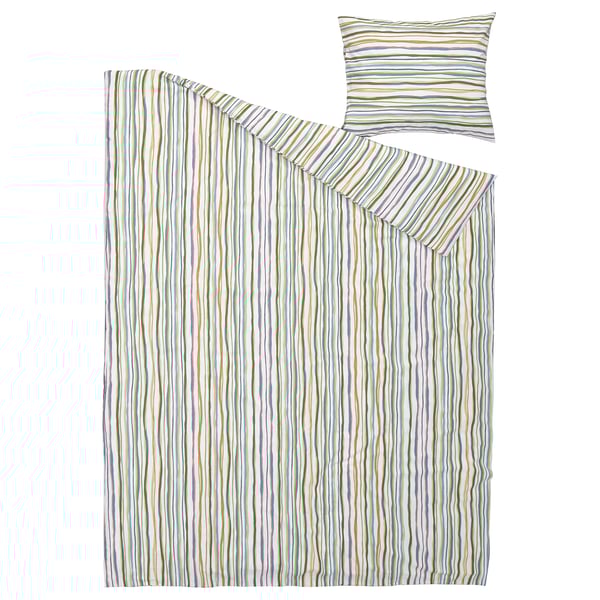 SUMPGRÖE bedding set, multicolored stripes, smooth polyester/viscose, includes duvet & pillowcase.