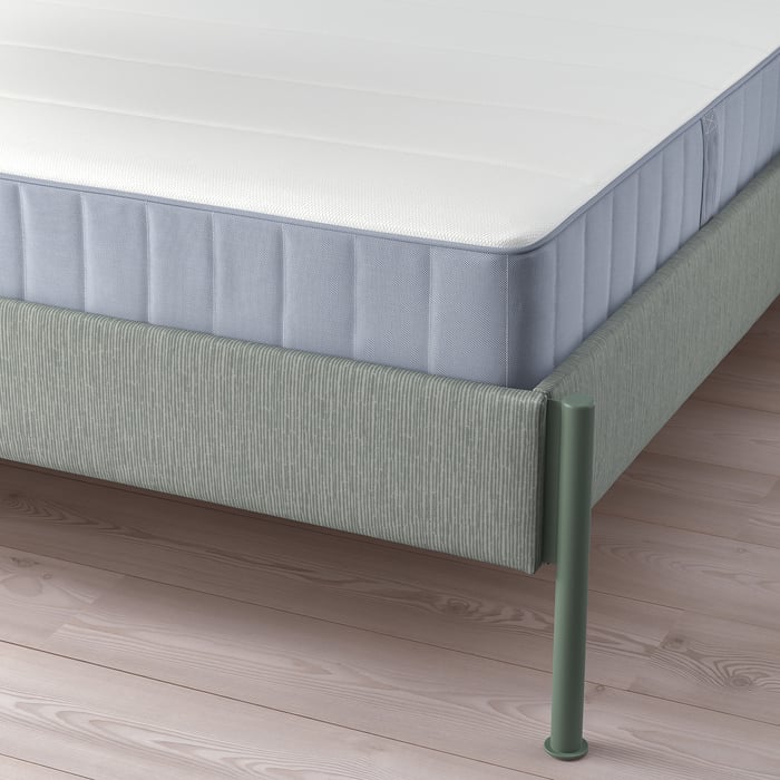 TÄLLÅSEN upholstered bed frame with mattress, Kulsta greygreen