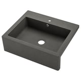 The TALLSJÖN sink in dark grey quartz has a deep, rectangular shape with an apron front for a farmhouse look.