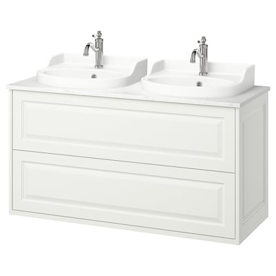 White TÄNNFORSEN double sink vanity with cabinet.