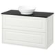 TÄNNFORSEN bathroom cabinet, white with black counter & sink.