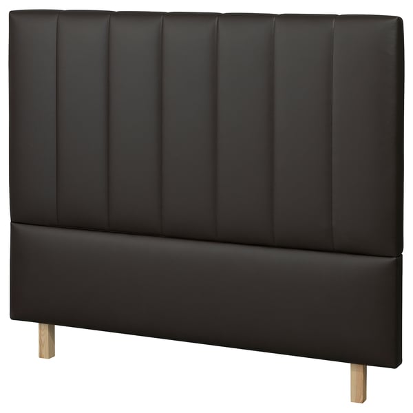 Black TJÅLLE headboard, modern design with vertical stitches, upholstered in durable fabric, measures 52x54 inches.