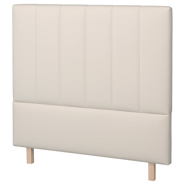 TJÅLLE headboard, white, padded fabric, rectangular with vertical stitching.