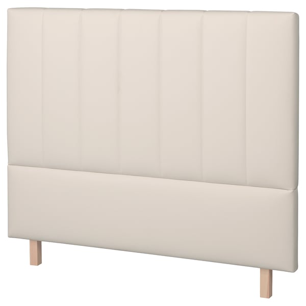 TJÅLLE headboard: cream-colored, rectangular, upholstered in durable fabric, soft padding, modern stitching design.