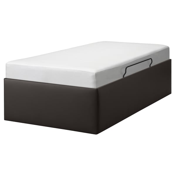 TJÅLLE Upholstered ottoman bed, Bomstad dark brown, 105x190 cm