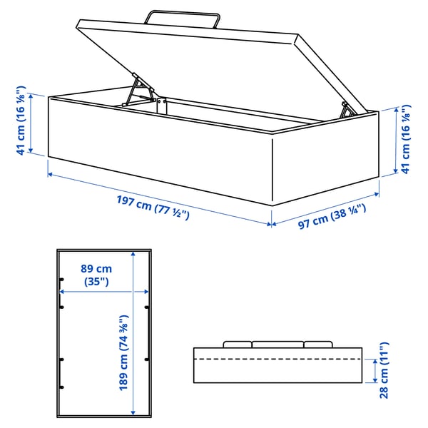 TJÅLLE Upholstered ottoman bed, Bomstad white, 90x190 cm