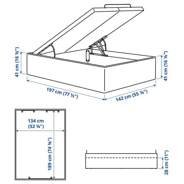 TJÅLLE Upholstered ottoman bed, Bomstad white, 135x190 cm