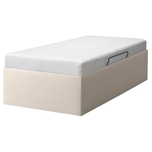TJÅLLE Upholstered ottoman bed, Bomstad white, 90x200 cm