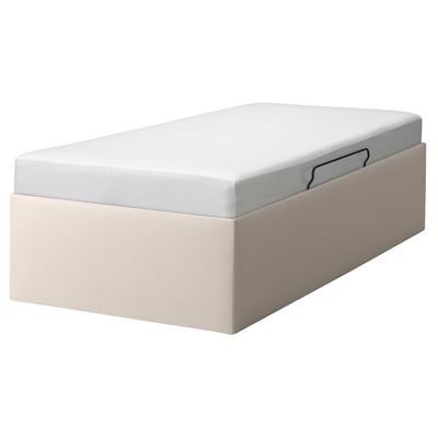TJÅLLE Upholstered ottoman bed, Bomstad white, 90x190 cm