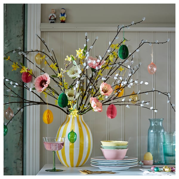 TJÄRLEK Hanging decoration, egg/mixed colours