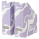 Two standing TJENA magazine holders, purple with white swirls, made of recycled paperboard, rectangular with cut-out for easy access.