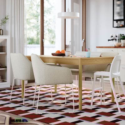 TONSTAD / TOSSBERG Table and 4 chairs, oak veneer/Gunnared beige white, 140/196x85 cm