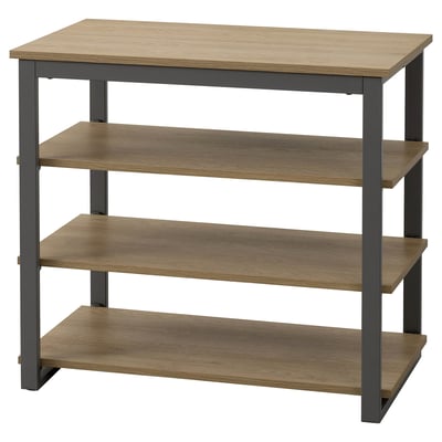 TRÄKUMLA console table, light brown, metal and wood, rectangular, 4 shelves.