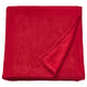 A red recycled polyester fleece blanket, folded neatly, soft and cozy.