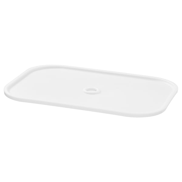 A white TROFAST lid, rectangular, made of polypropylene plastic. It fits TROFAST boxes, enabling stacking and protecting contents.