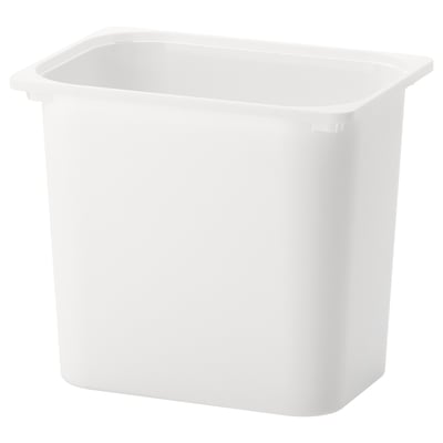 A white TROFAST plastic storage bin, rectangular and deep, suitable for bulky items. Made of polypropylene, it can be stacked or used in frames.